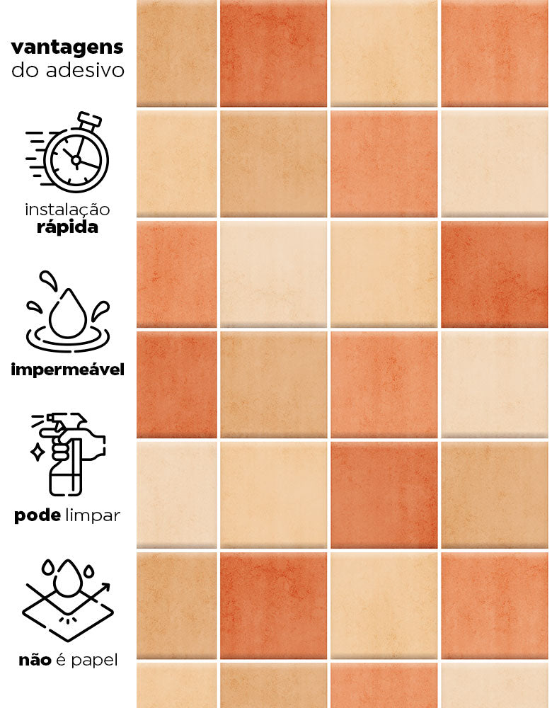 Papel de Parede Adesivo Azulejo Hijau Laranja