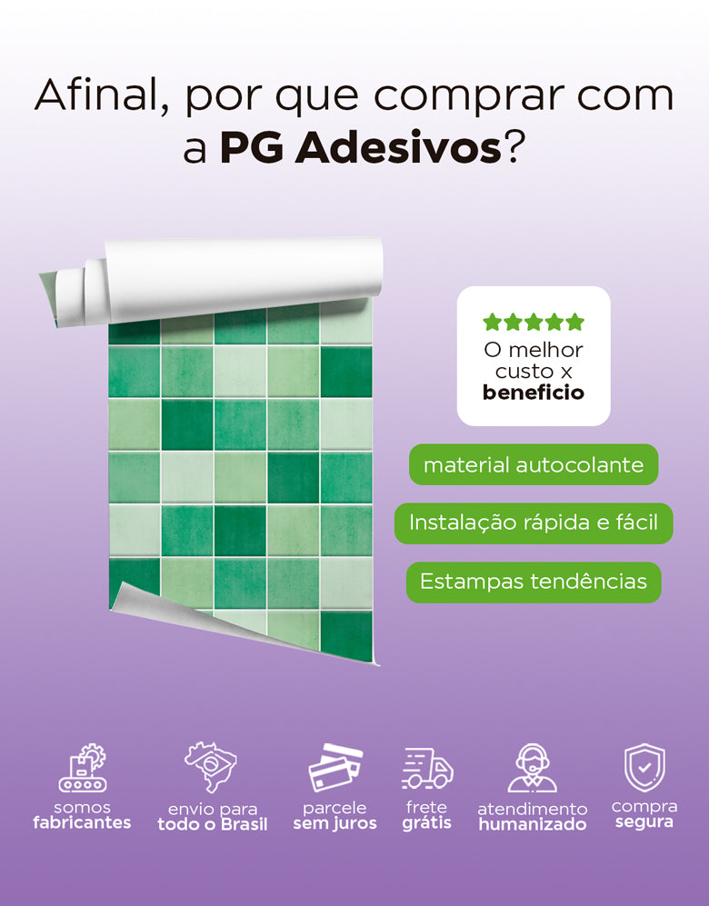 Papel de Parede Adesivo Azulejo Hijau Verde