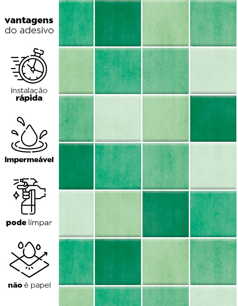 Papel de Parede Adesivo Azulejo Hijau Verde