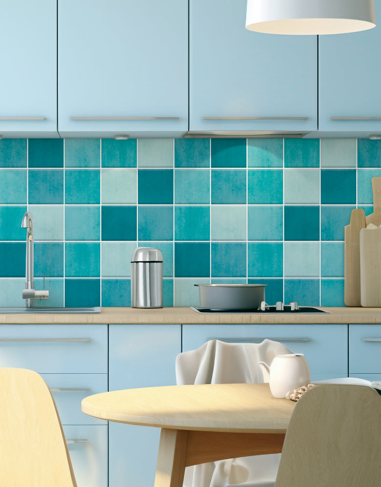 Papel de Parede Adesivo Azulejo Hijau Azul