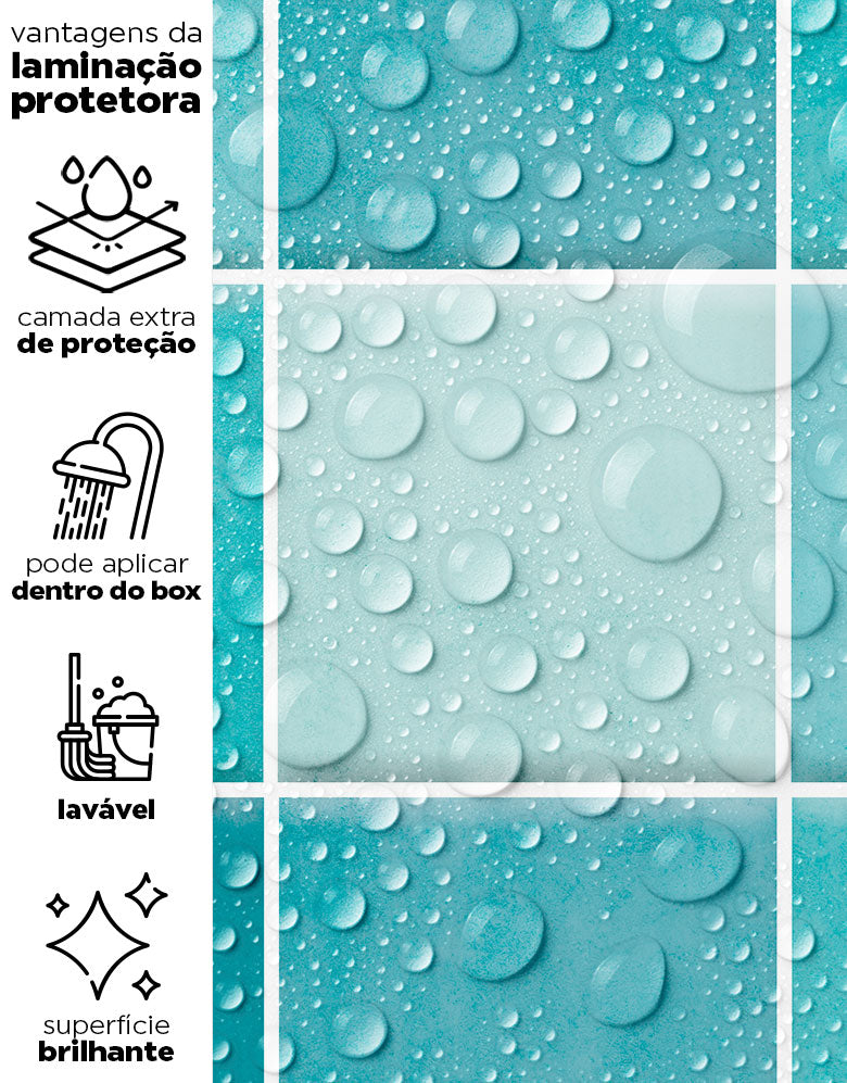 Papel de Parede Adesivo Azulejo Hijau Azul