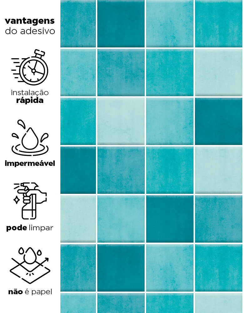 Papel de Parede Adesivo Azulejo Hijau Azul