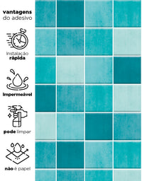 Papel de Parede Adesivo Azulejo Hijau Azul