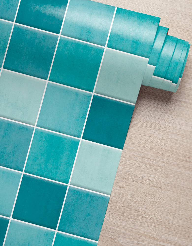 Papel de Parede Adesivo Azulejo Hijau Azul