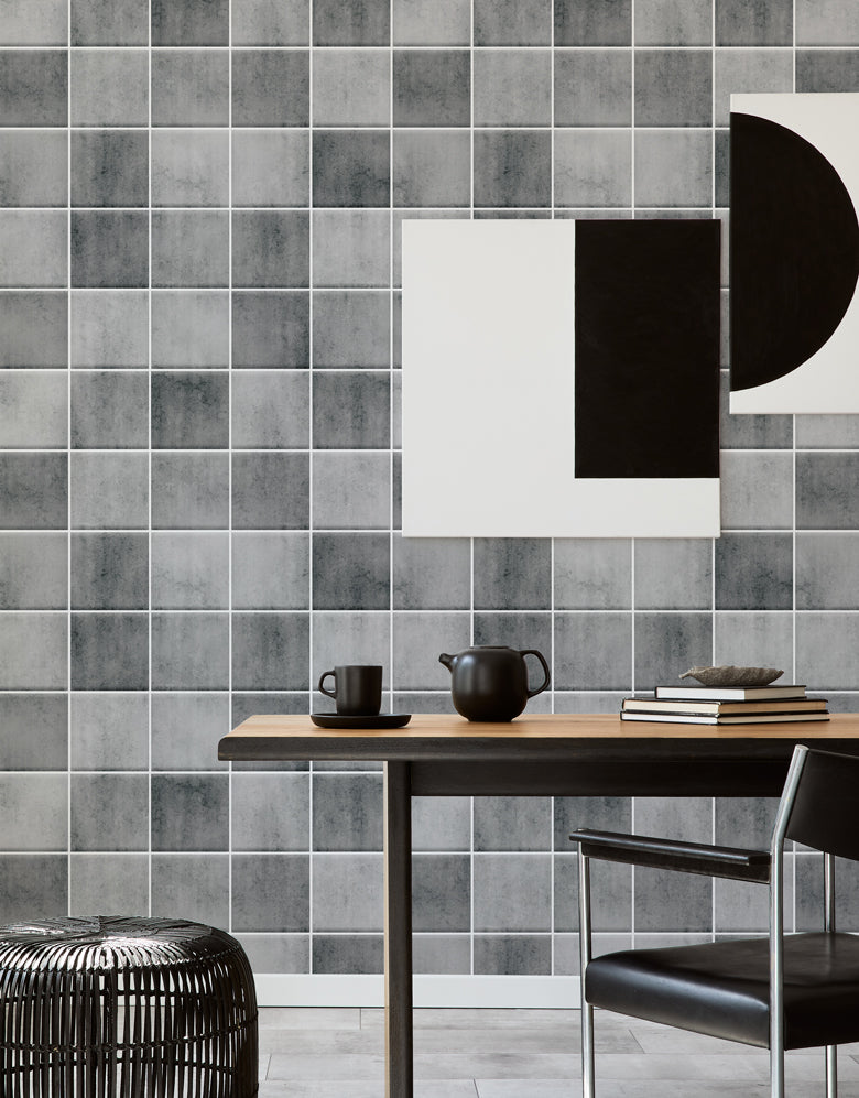 Papel de Parede Adesivo Azulejo Hijau Cimento Queimado