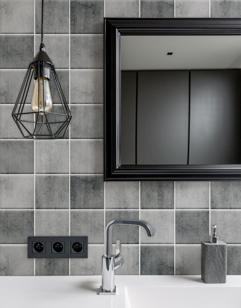 Papel de Parede Adesivo Azulejo Hijau Cimento Queimado