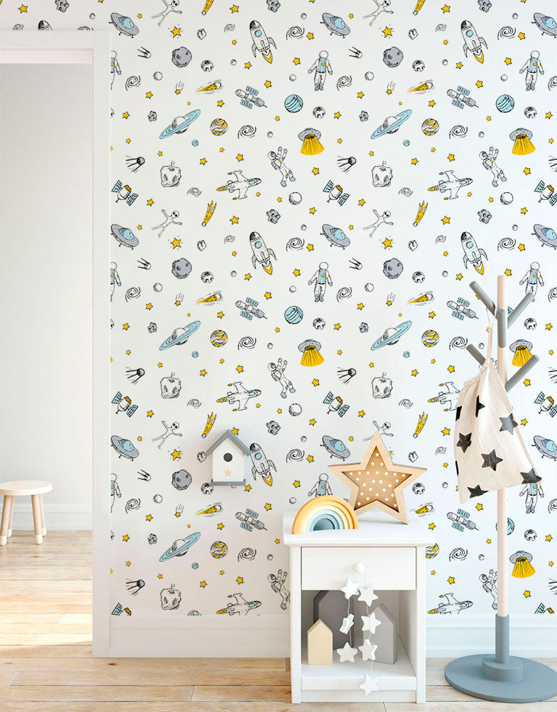 KIT DE 3 ROLOS - 3,00m x 50cm - Papel de Parede Adesivo Astronauta