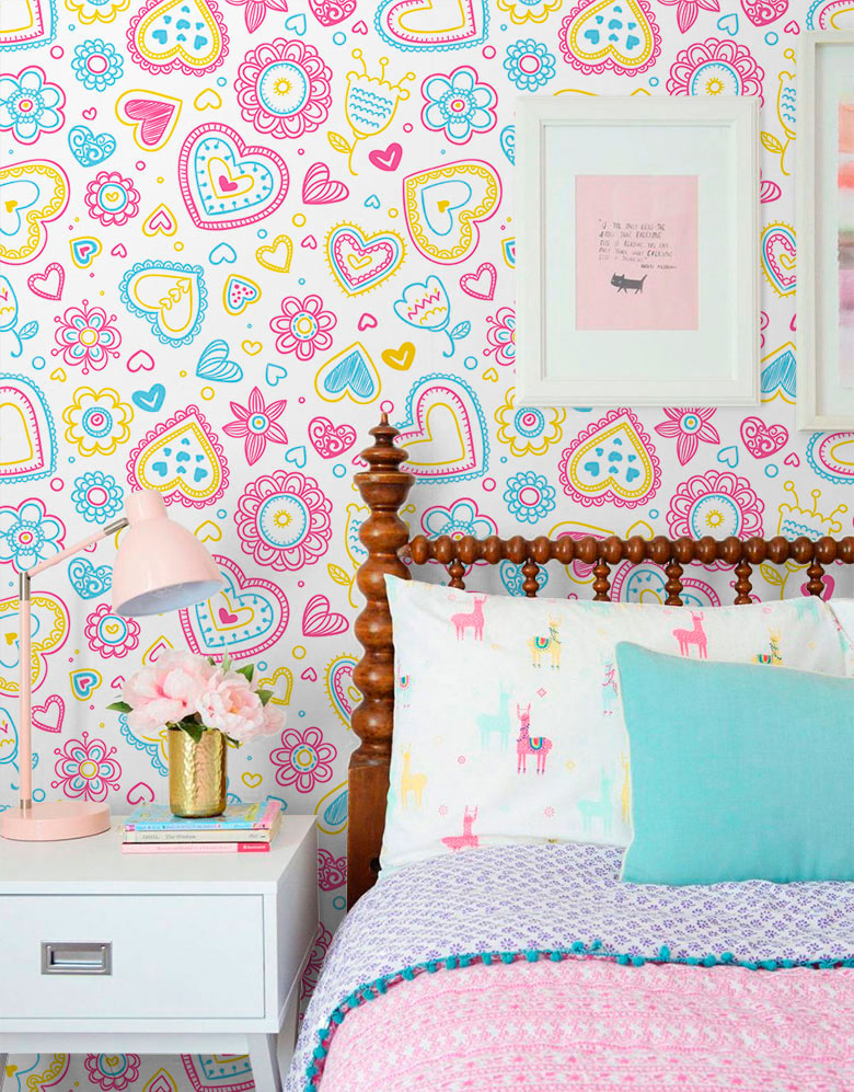 Papel de Parede Adesivo Corações Teen Coloridos