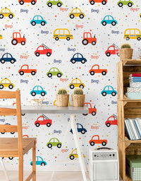 KIT DE 5 ROLOS - 1,50m x 50cm - Papel de Parede Adesivo Carrinhos Beep Beep