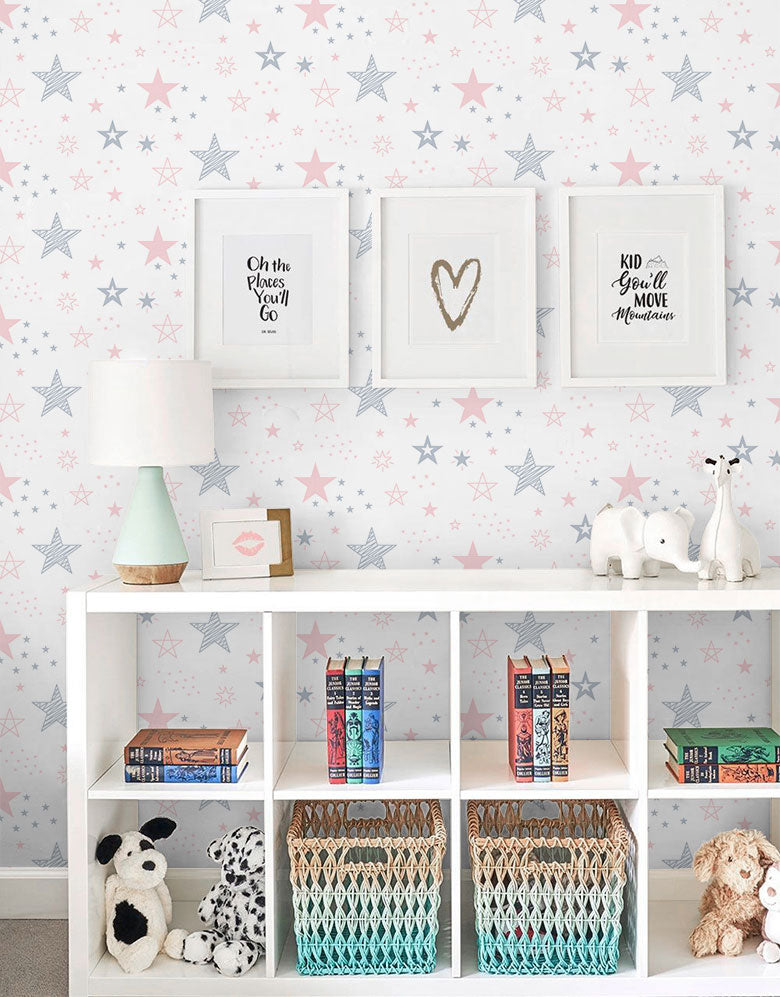 Papel de Parede Adesivo Estrelas Rosa Bebê Menina