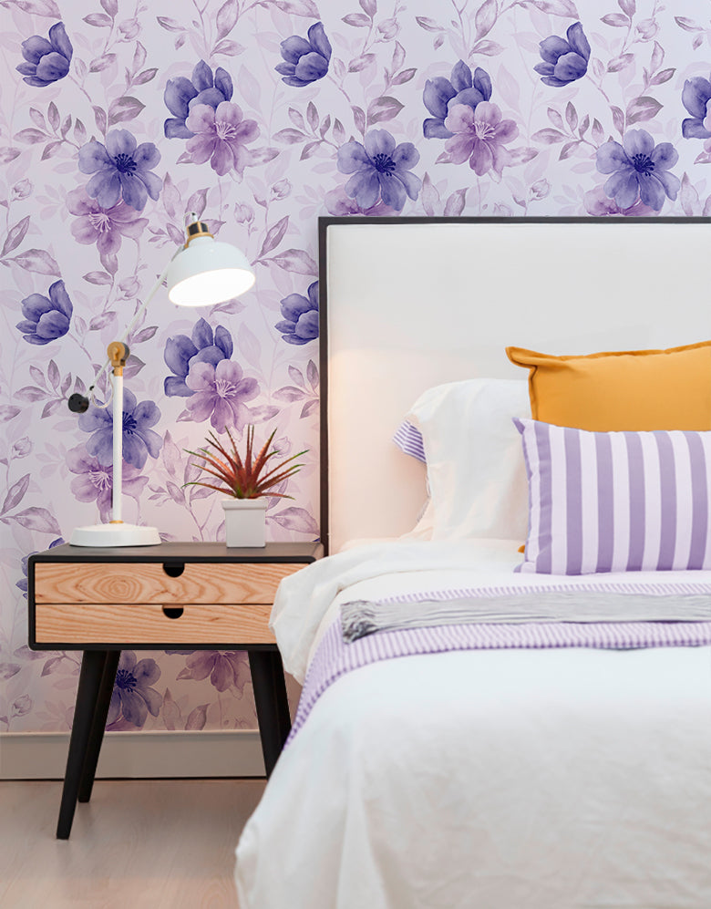 Papel de Parede Adesivo Flores Lilás