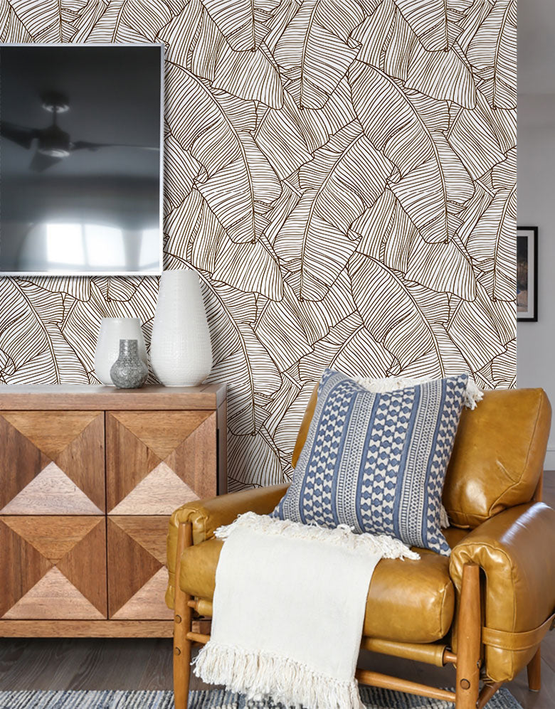 Papel De Parede Folha De Bananeira Marrom Adesivo