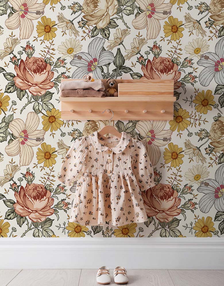 Papel de Parede Autocolante Floral Vintage