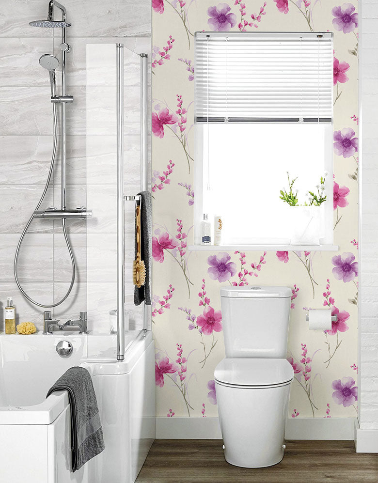 Papel de Parede Adesivo Azaleia Lavanda e Rosa