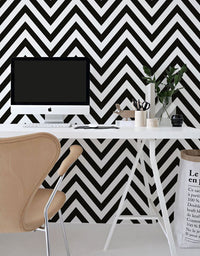 KIT DE 3 ROLOS - 2,50m x 50cm - Papel de Parede Adesivo Chevron Preto e Branco