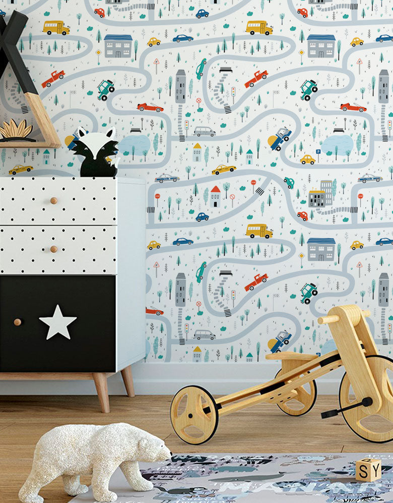 KIT DE 3 ROLOS - 2,50m x 50cm - Papel de Parede Adesivo Cidade de Brinquedo