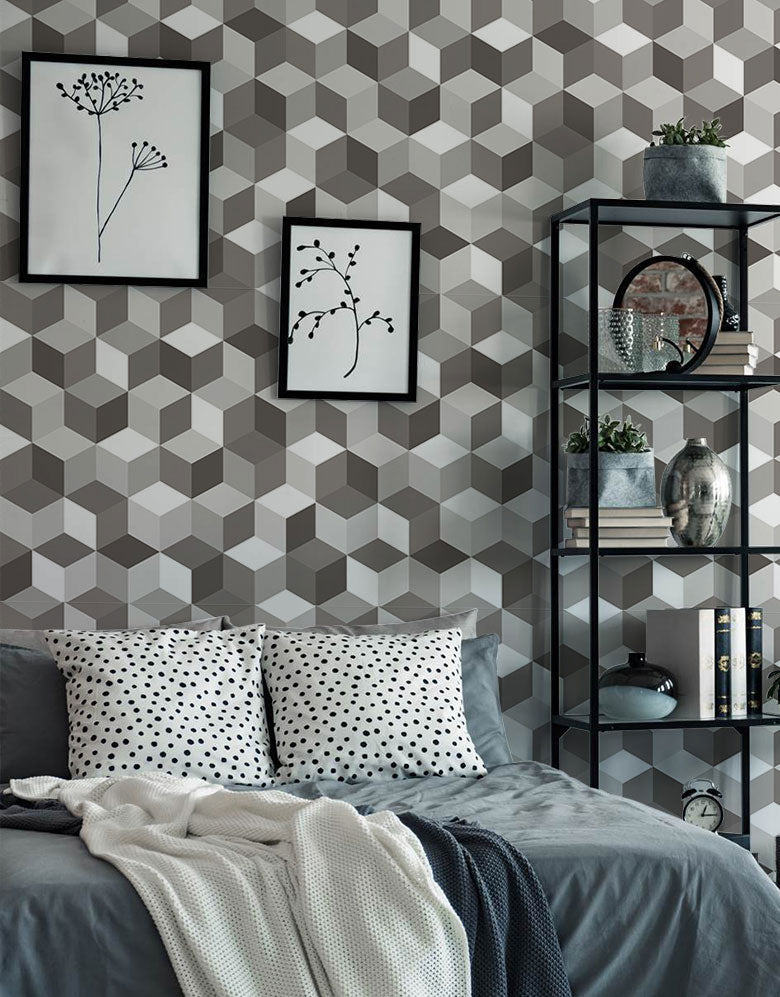 KIT DE 3 ROLOS - 1,50m x 50cm - Papel de Parede Adesivo Cubos