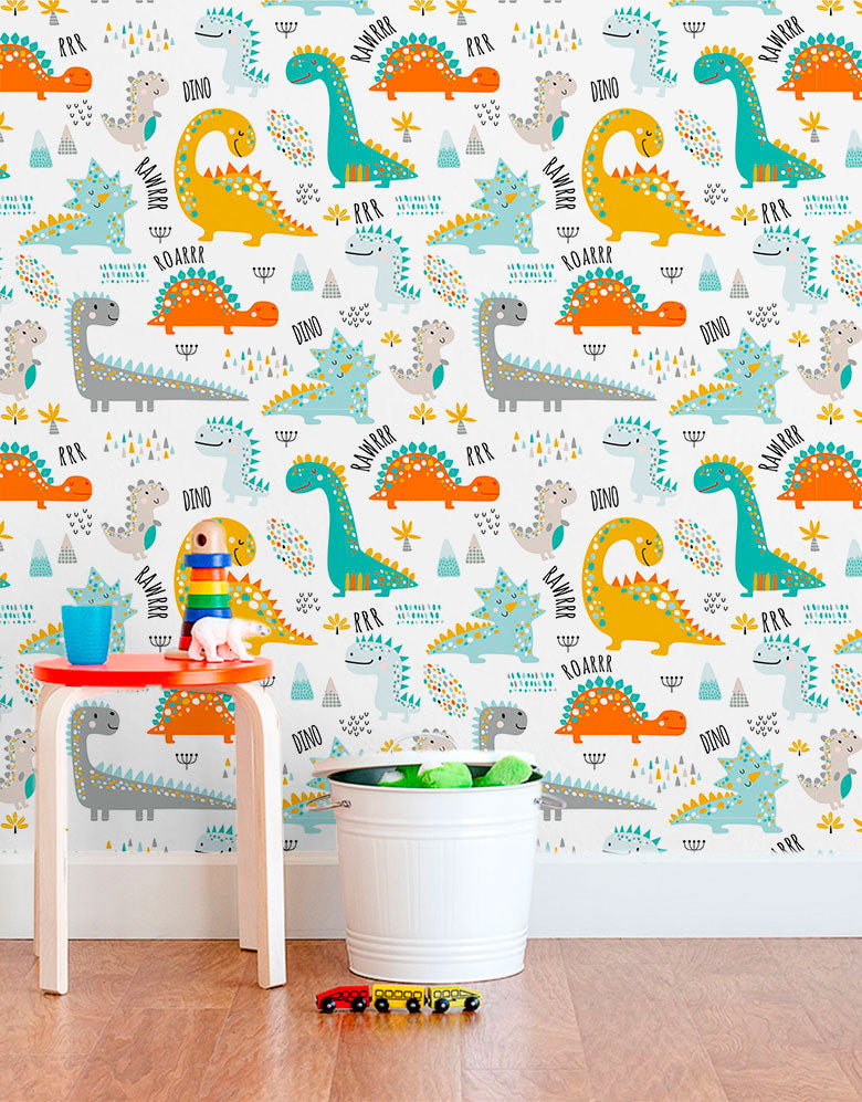Papel de Parede Adesivo Dinos Coloridos