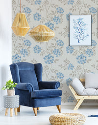 KIT DE 5 ROLOS - 3,00m x 50cm - Papel de Parede Adesivo Flores Pequenas Azuis