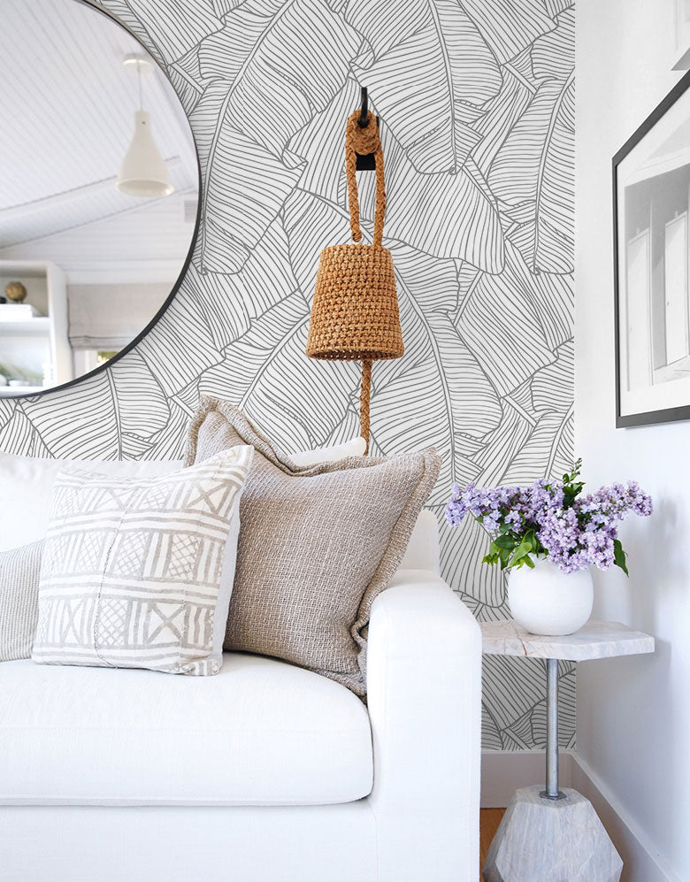 Papel de Parede Adesivo Folha de Bananeira Cinza