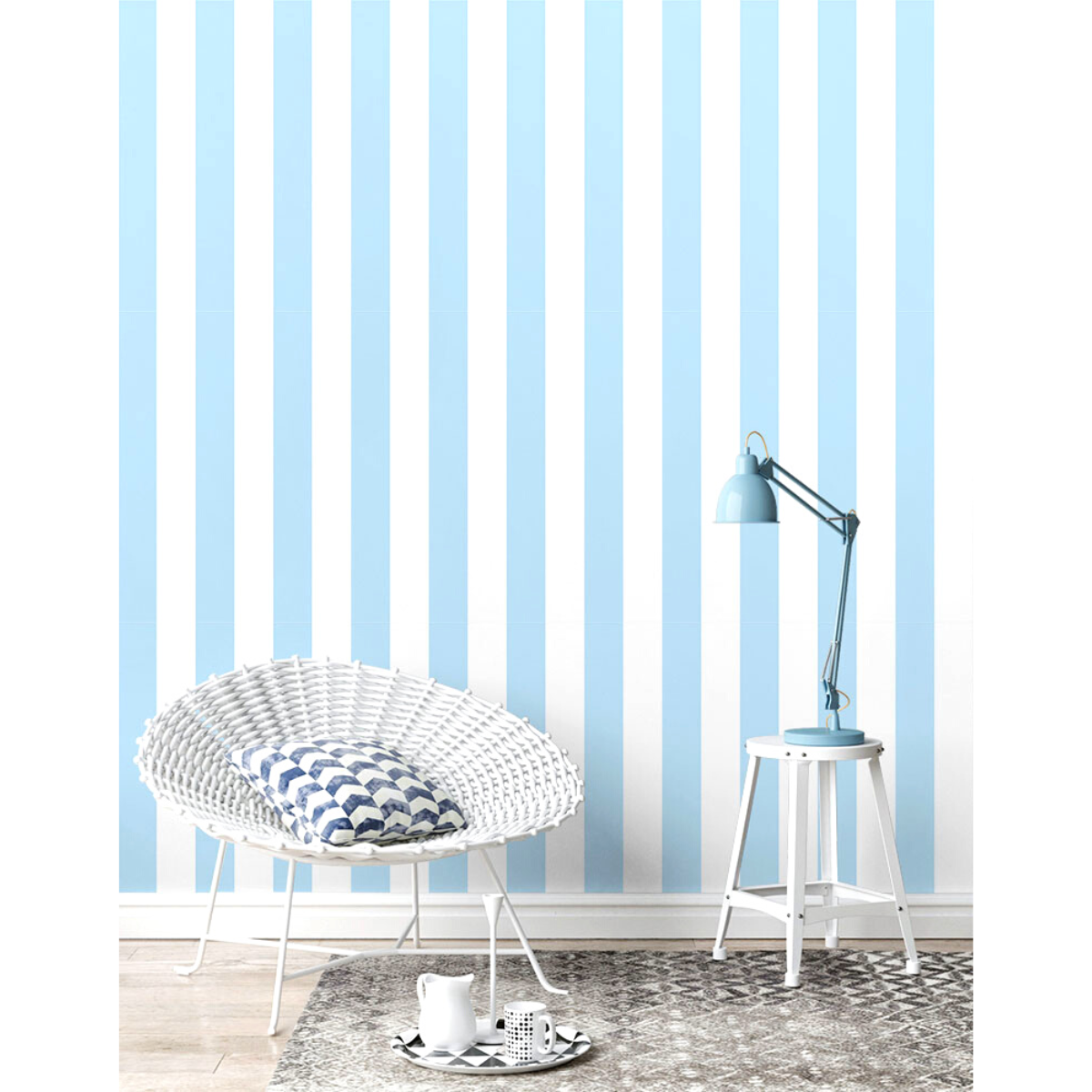 KIT DE 6 ROLOS - 1,50m x 50cm - Papel de Parede Adesivo Listras Azuis Claras