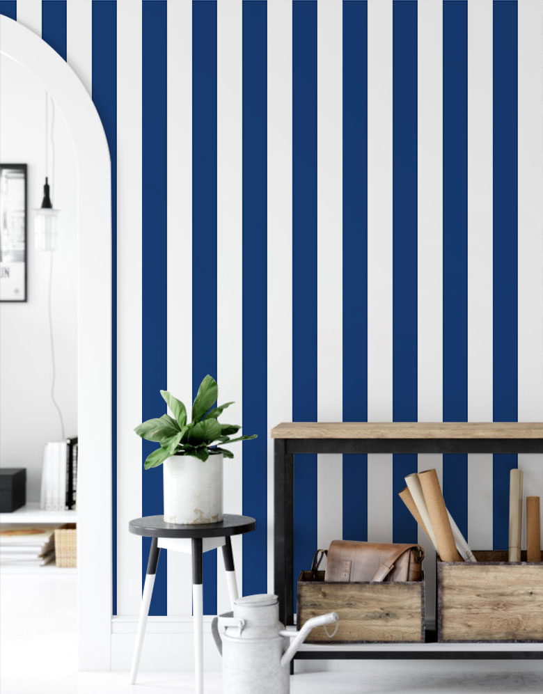 KIT DE 5 ROLOS - 1,50m x 50cm - Papel de Parede Adesivo Listras Azul Marinho