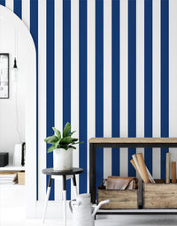 KIT DE 5 ROLOS - 1,50m x 50cm - Papel de Parede Adesivo Listras Azul Marinho
