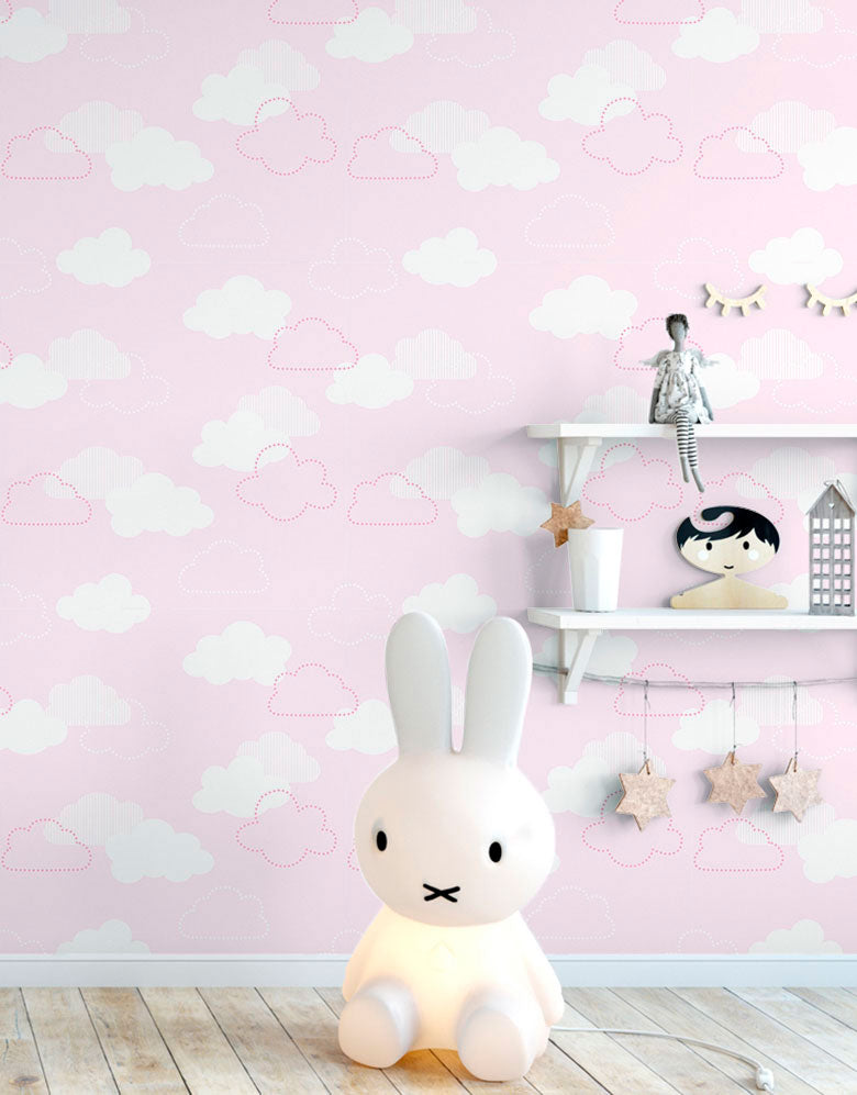 Papel de Parede Adesivo Nuvem Pontinhos Rosa