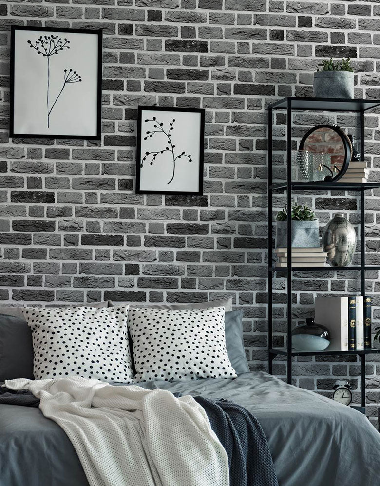 Papel De Parede Adesivo Tijolinho Cinza Vesúvio