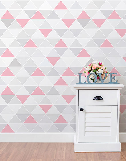 Papel de Parede Adesivo Triângulo Rosa Ternura