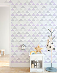Papel de Parede Adesivo Triângulos Lilás e Cinza