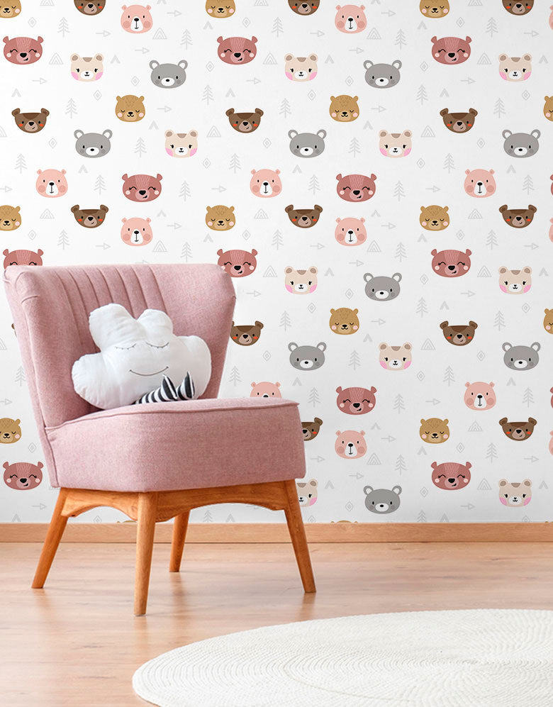 KIT DE 4 ROLOS - 2,50m x 50cm - Papel de Parede Adesivo Ursinhos Kawaii