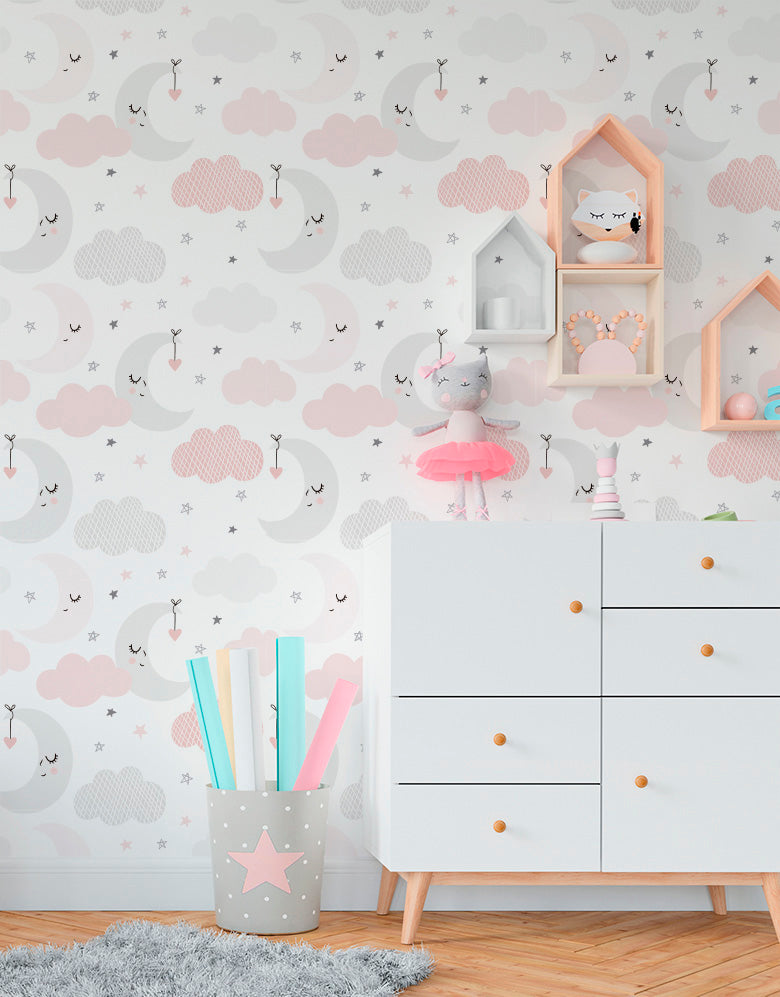 KIT DE 7 ROLOS - 2,50m x 50cm - Papel de Parede Céu Estrelado Menina