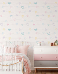 KIT DE 3 ROLOS - 3,00m x 50cm - Papel de Parede Corações Lineares
