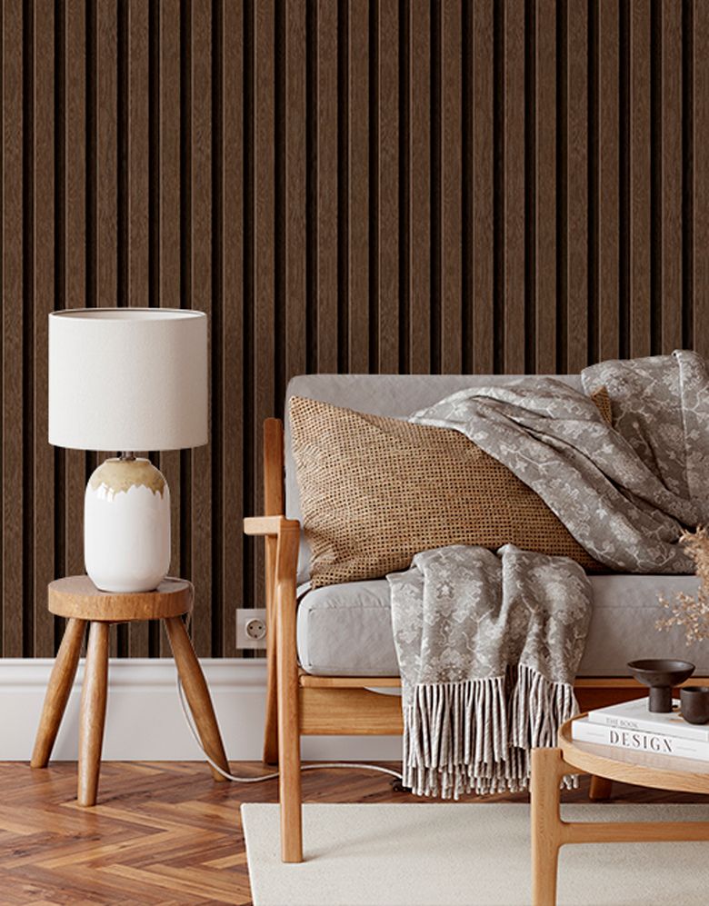 Papel de Parede Madeira Ripada Fina Cacau