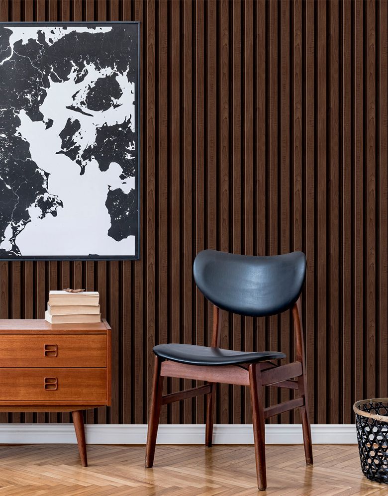 Papel de Parede Madeira Ripada Fina Chocolate