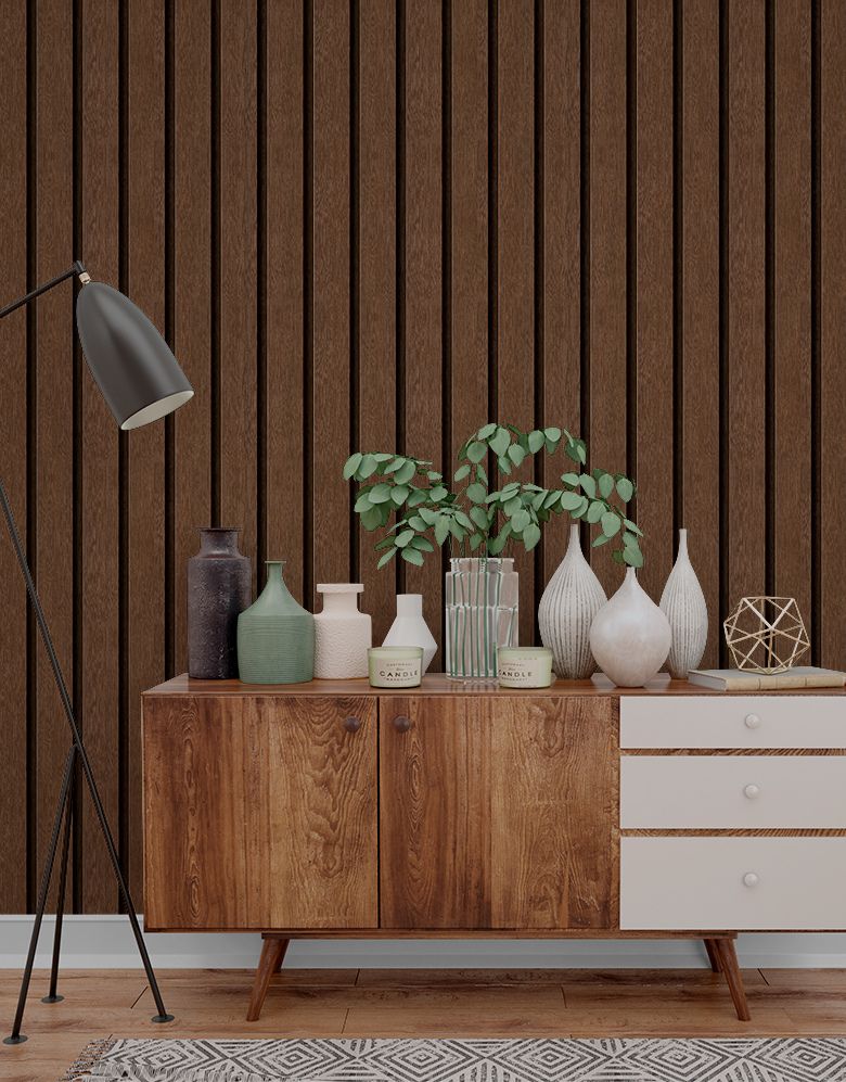 Papel de Parede Madeira Ripada Larga Cacau