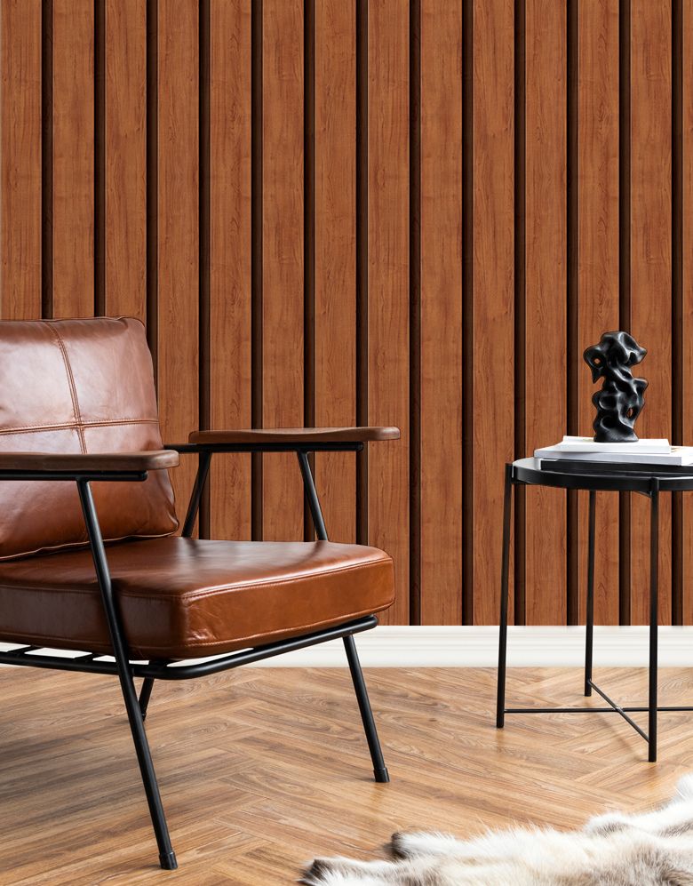 Papel de Parede Madeira Ripada Larga Canela