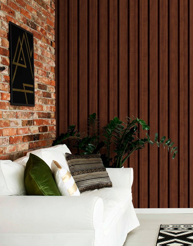 KIT DE 2 ROLOS - 2,50m x 50cm - Papel de Parede Madeira Ripada Larga Capuccino