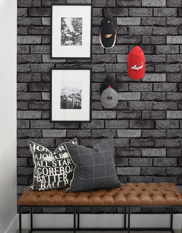 KIT DE 6 ROLOS - 3,00m x 50cm - Papel de Parede Tijolinho Preto Luxo