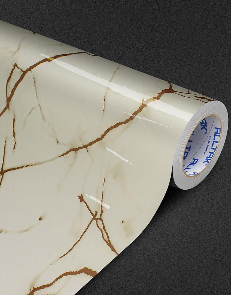 Adesivo para Chão Mármore Crema Marfil Brilho