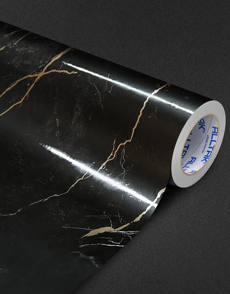 Adesivo para Chão Mármore Marquina Brilho