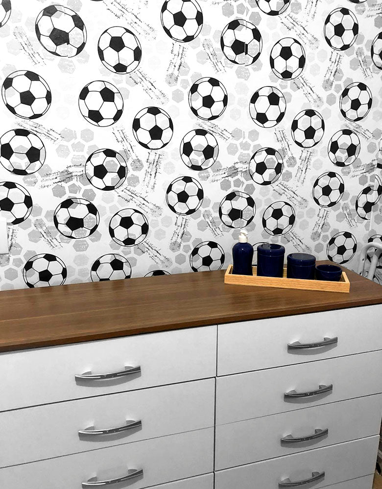 KIT DE 4 ROLOS - 3,00m x 50cm - Papel de Parede Adesivo Bolas de Futebol