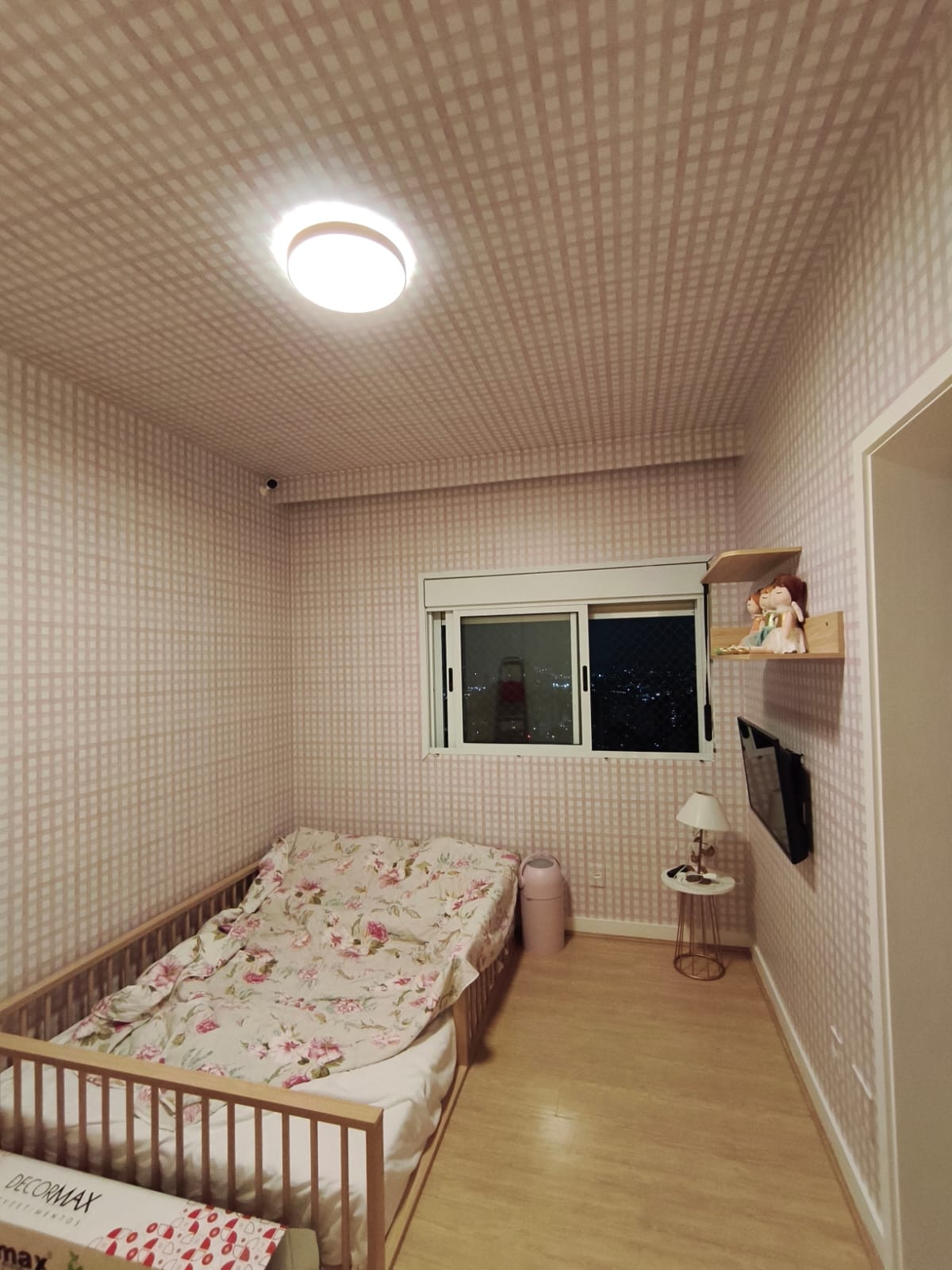 Papel de Parede Xadrez Grid Rosa Bebê