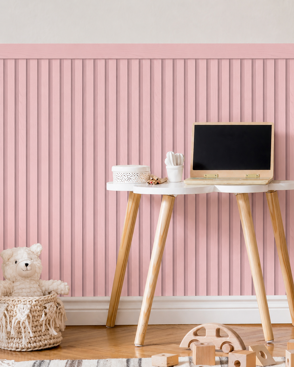 Papel de Parede Adesivo Meia Parede Ripado Rosa