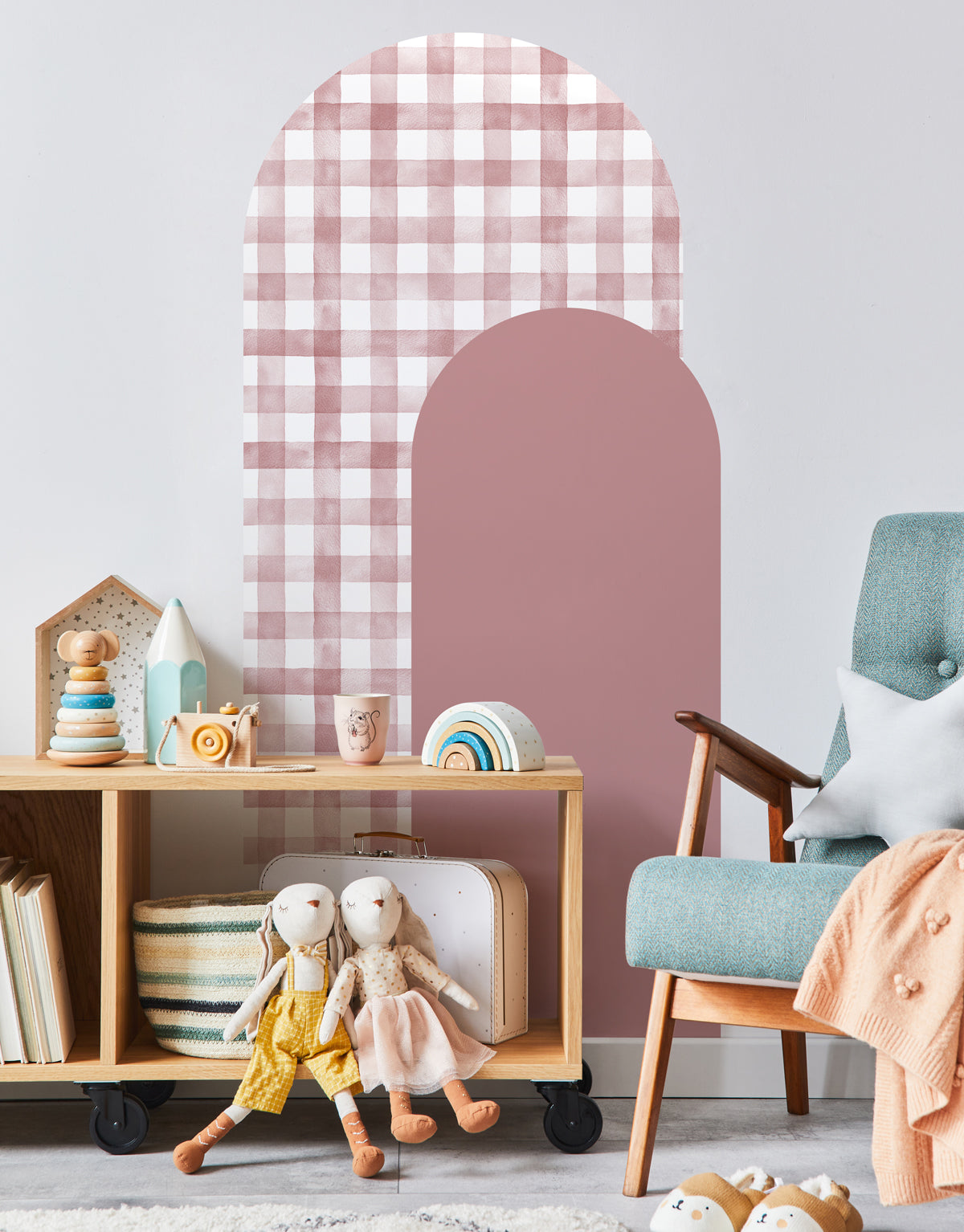 Adesivo de Parede Arco Xadrez Vichy Rosa Blush
