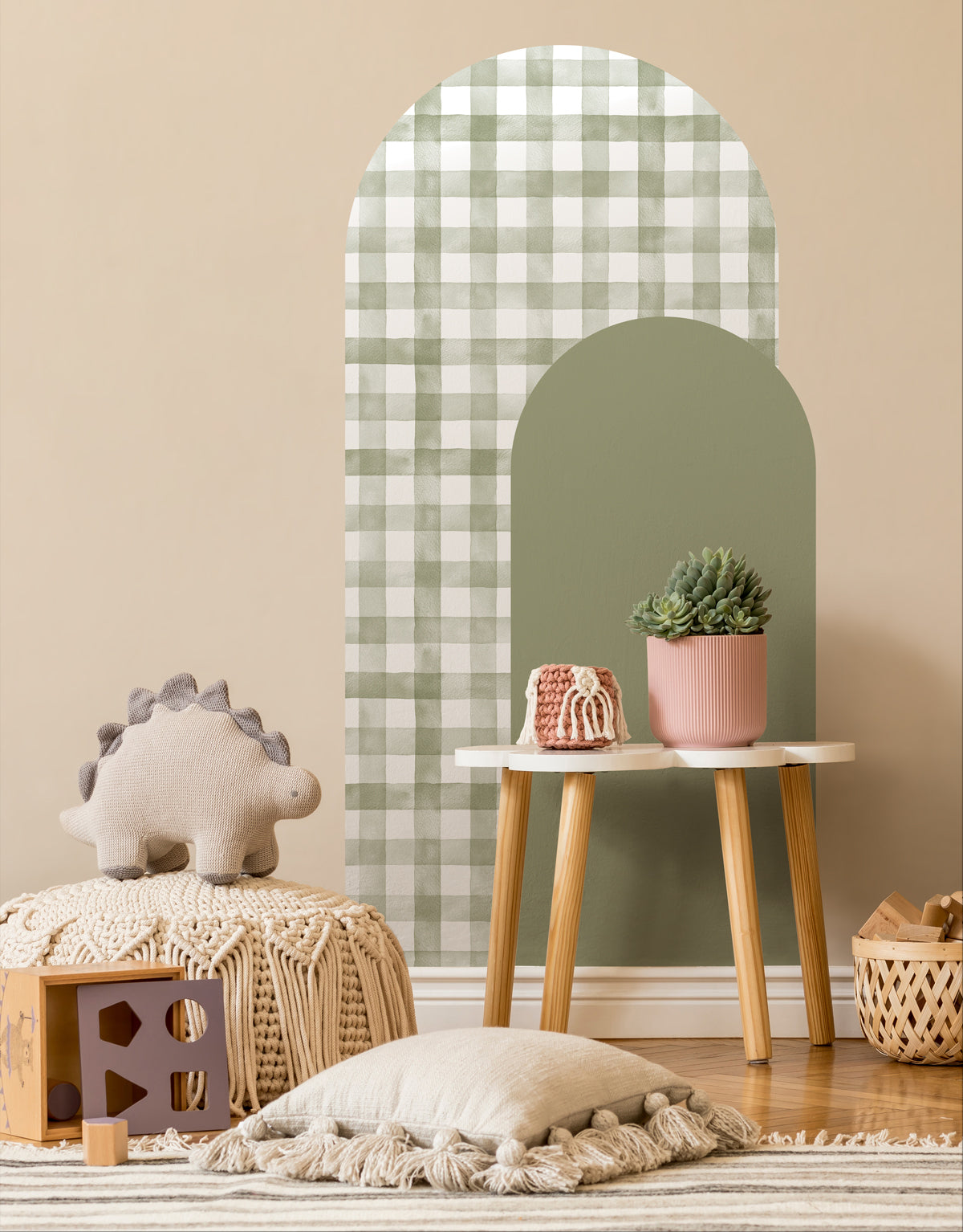 Adesivo de Parede Arco Xadrez Vichy Oliva