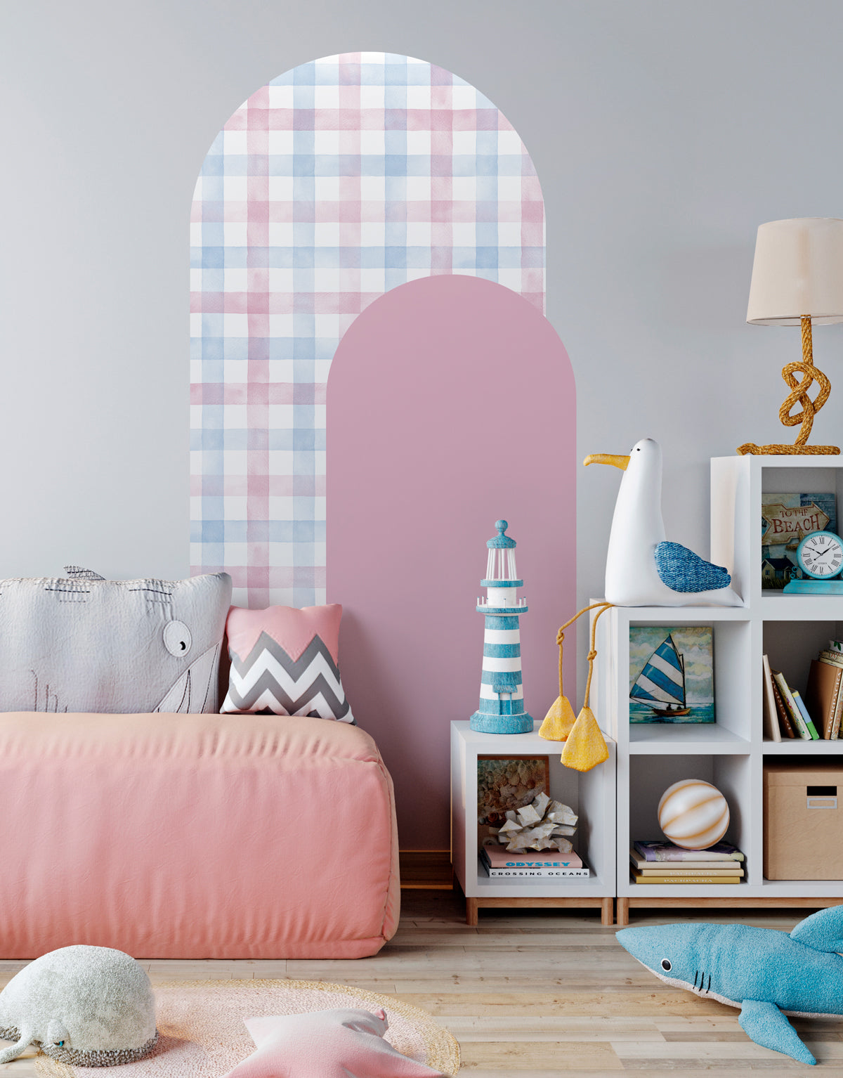 Adesivo de Parede Arco Xadrez Vichy Rosa e Azul