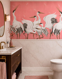 Painel Adesivo Meia Parede Grous Tsuru Rosé