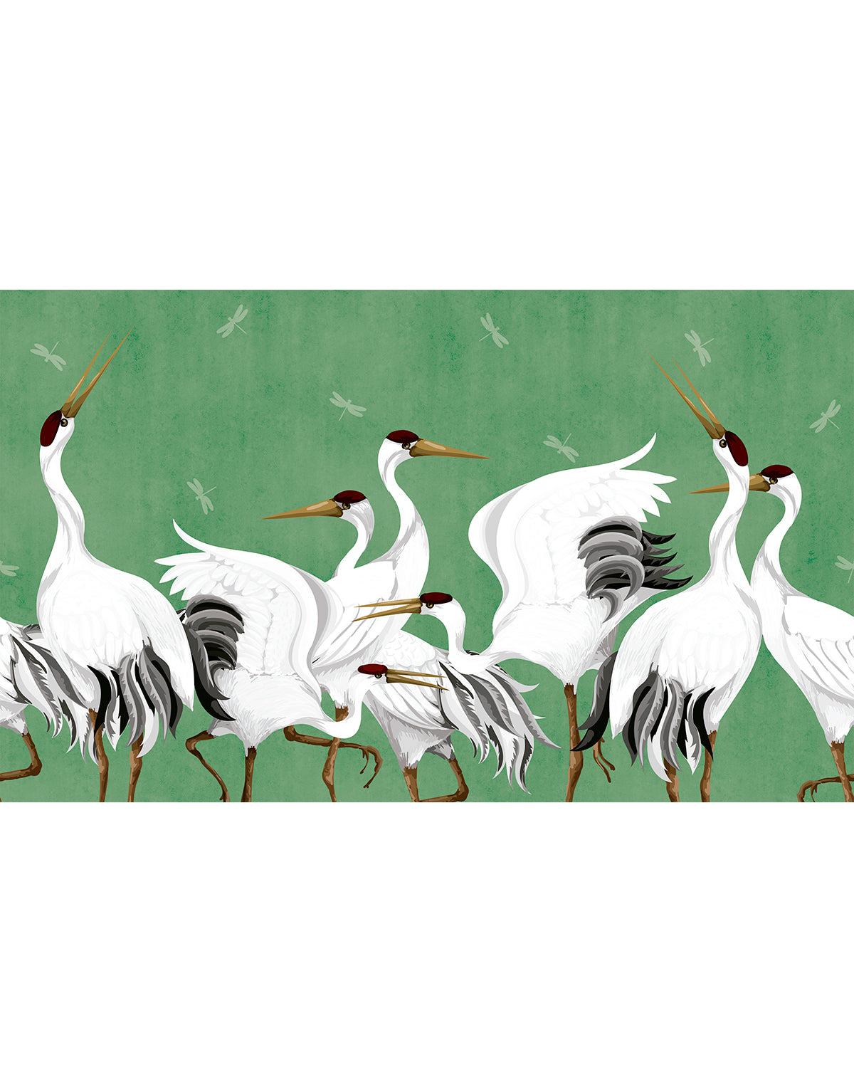 Painel Adesivo Meia Parede Grous Tsuru Verde